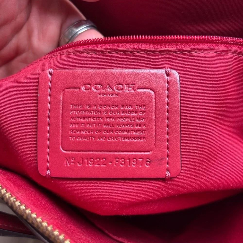 Coach Zip Top Tote Signature Canvas Khaki Red Shoulder Bag F31976